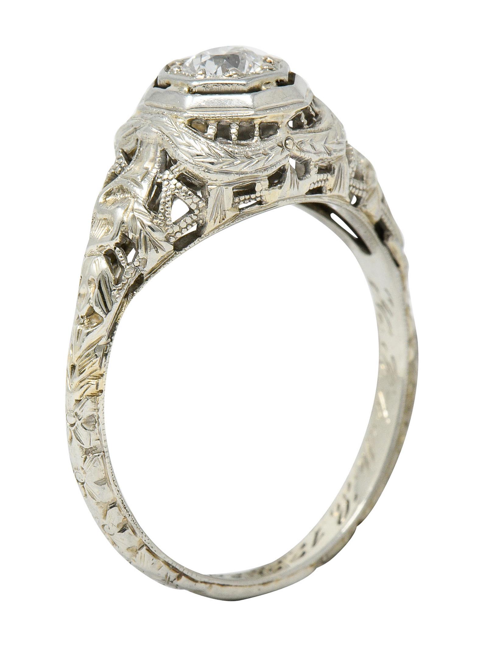 Late Edwardian Diamond 18 Karat White Gold Engagement Ring 4