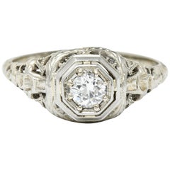 Antique Late Edwardian Diamond 18 Karat White Gold Engagement Ring