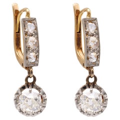 Antique Late Edwardian Diamond 18k Gold Platinum Drop Earrings