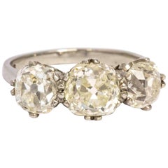 Late Edwardian Diamond and Platinum Three-Stone Ring