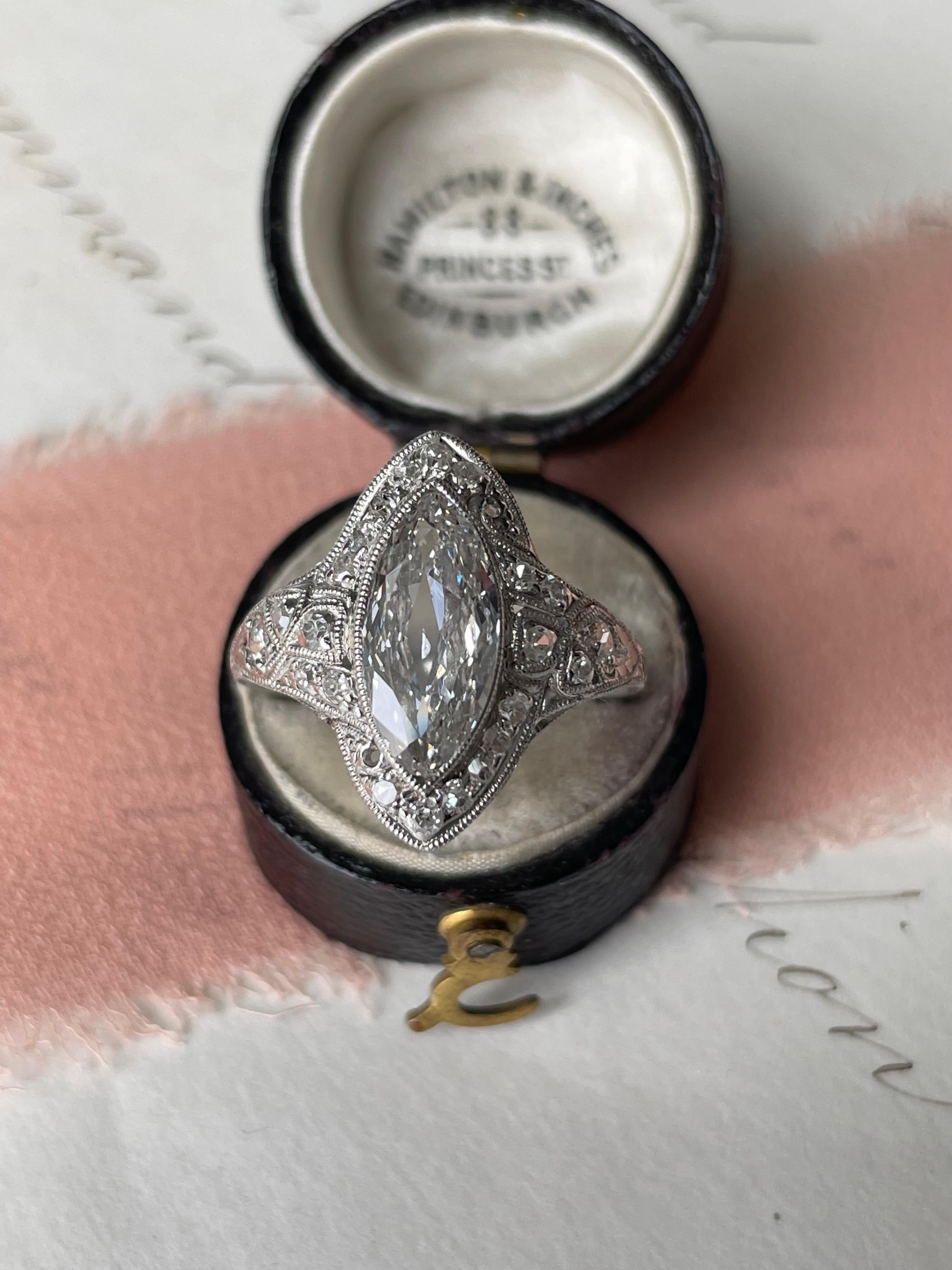 Late Edwardian/ Early Art Deco Marquise Cut Diamond Engagement Ring In Good Condition For Sale In Hummelstown, PA