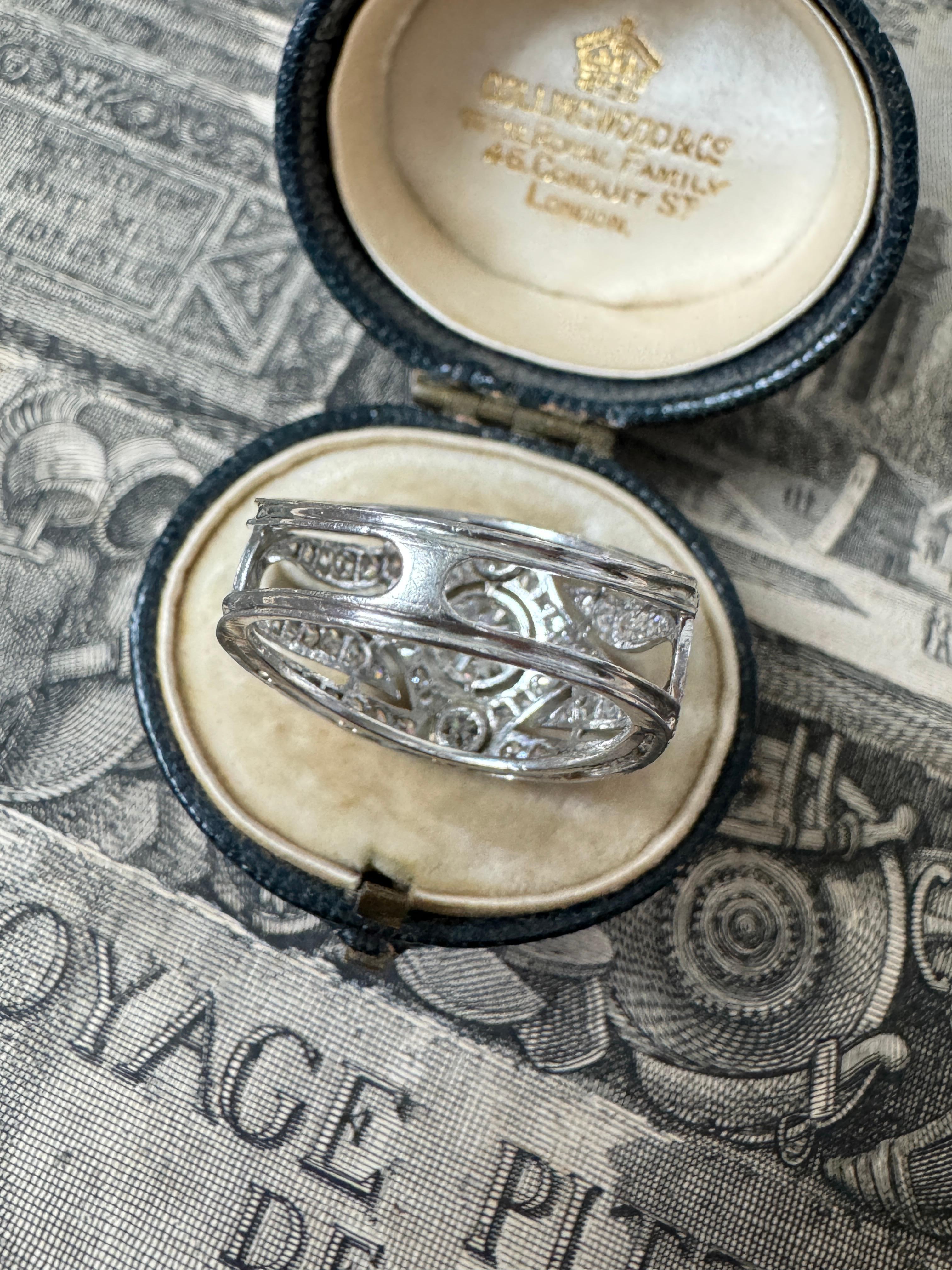 Old European Cut Late Edwardian Platinum and Diamond Cigar Band Ring For Sale