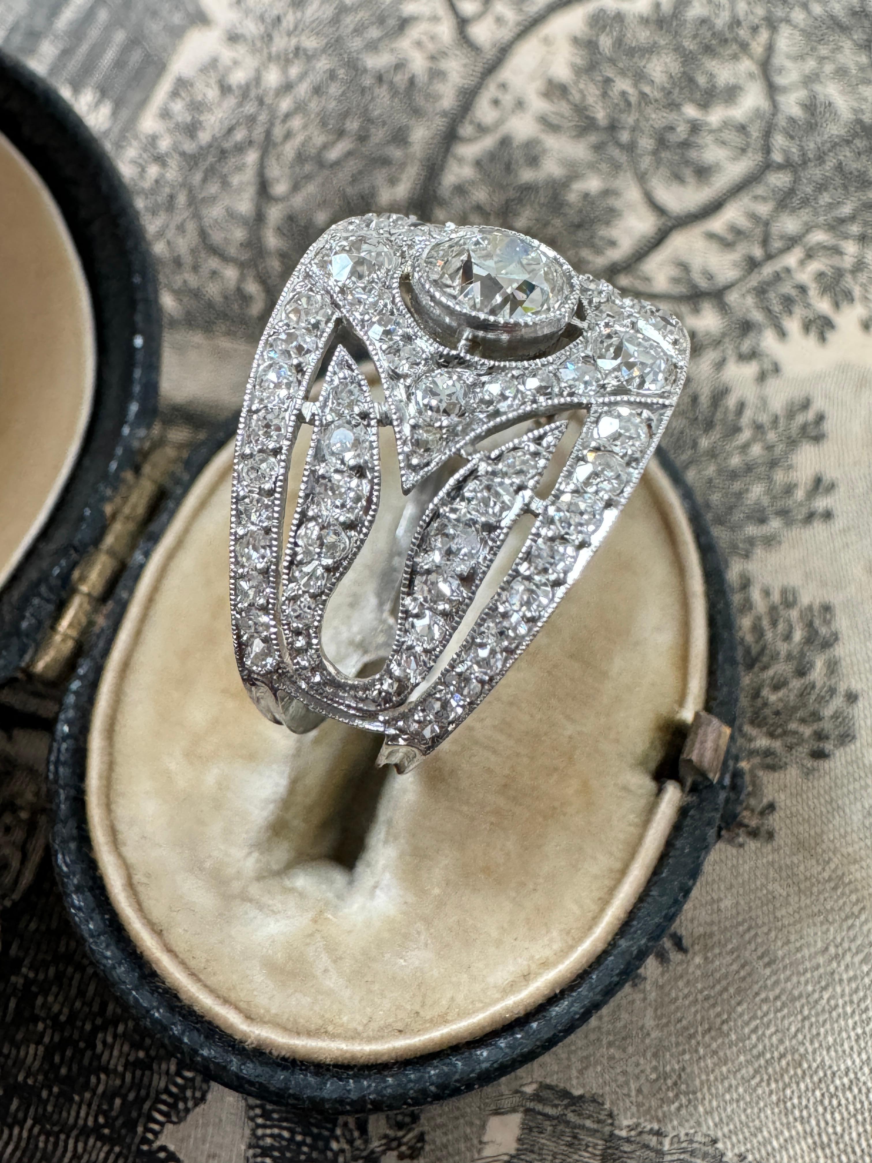 Women's or Men's Late Edwardian Platinum and Diamond Cigar Band Ring For Sale