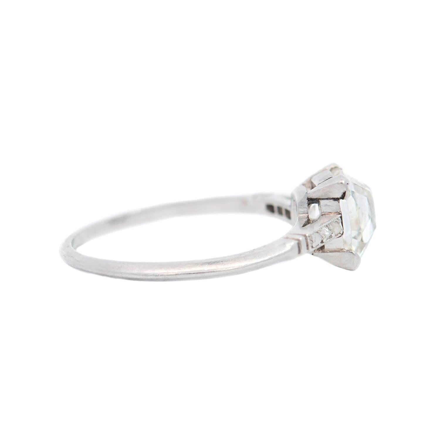 Late Edwardian Platinum Rare Peruzzi Cut Diamond Ring 1.10ct In Good Condition For Sale In Narberth, PA