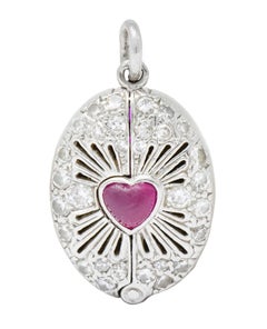 Late Edwardian Ruby Diamond Platinum Sacred Heart Cross Articulated Charm