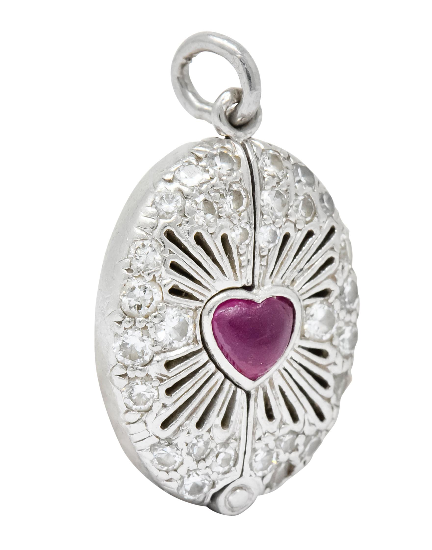 Late Edwardian Ruby Diamond Platinum Sacred Heart Cross Articulated Charm 1