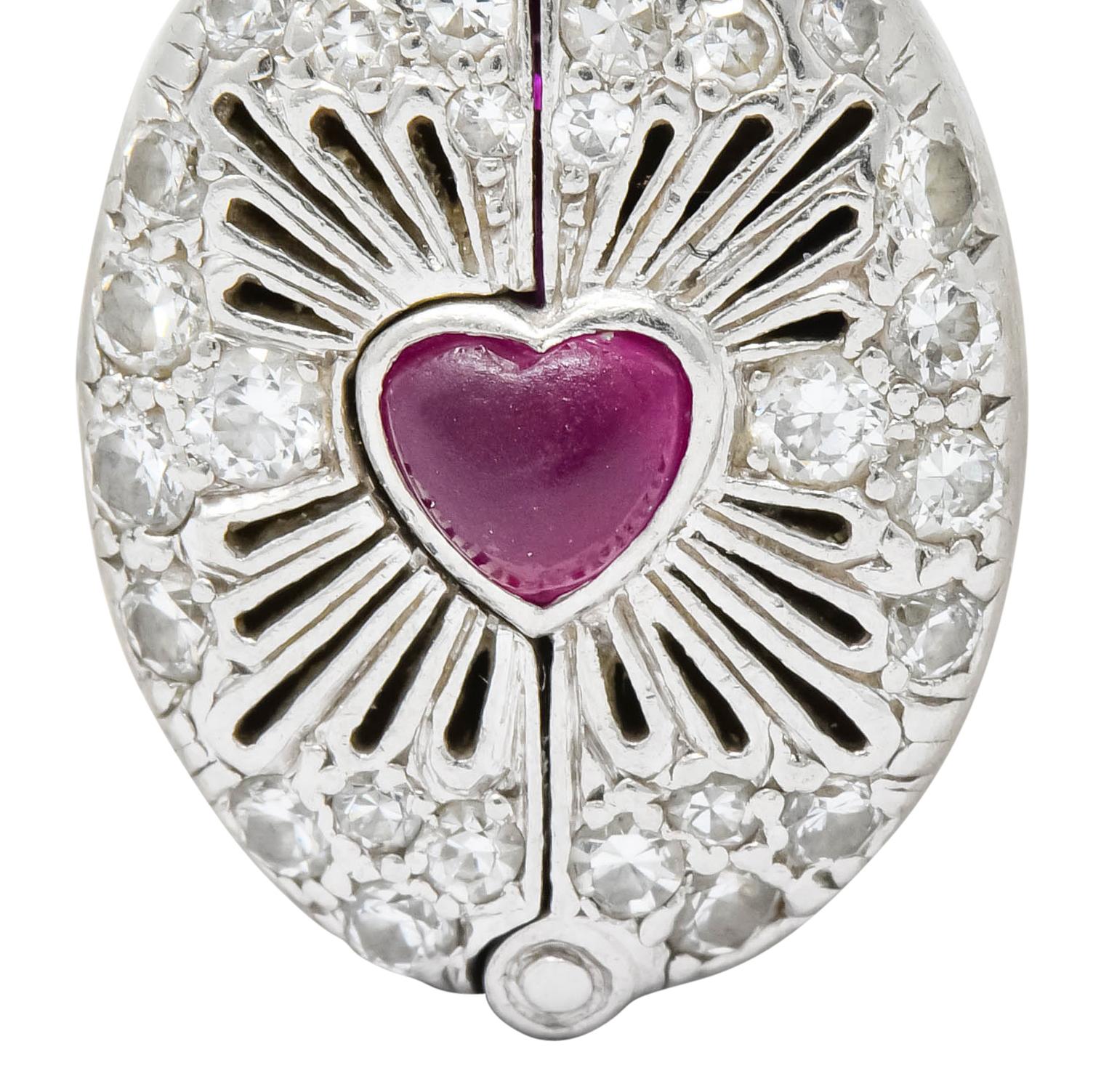 Late Edwardian Ruby Diamond Platinum Sacred Heart Cross Articulated Charm 3