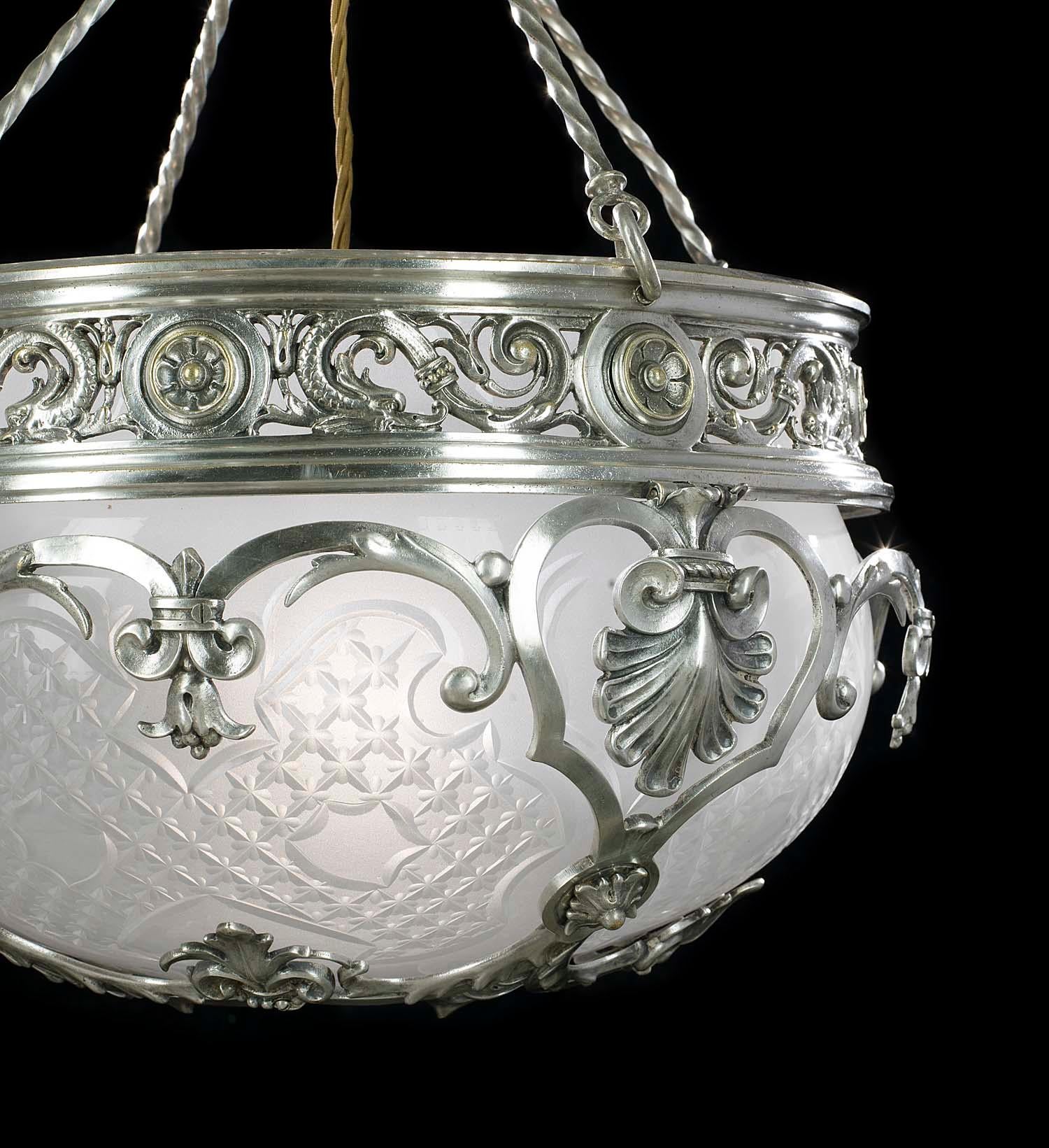 English Late Edwardian Silver Plated Brass Ceiling Light For Sale