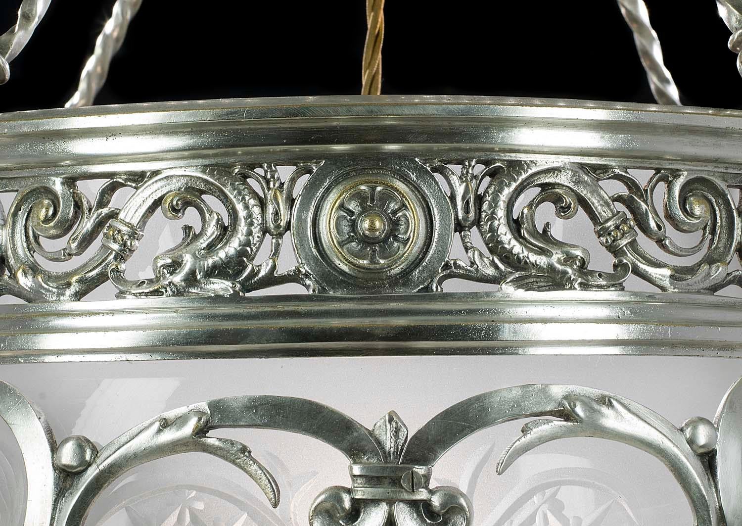 20th Century Late Edwardian Silver Plated Brass Ceiling Light For Sale