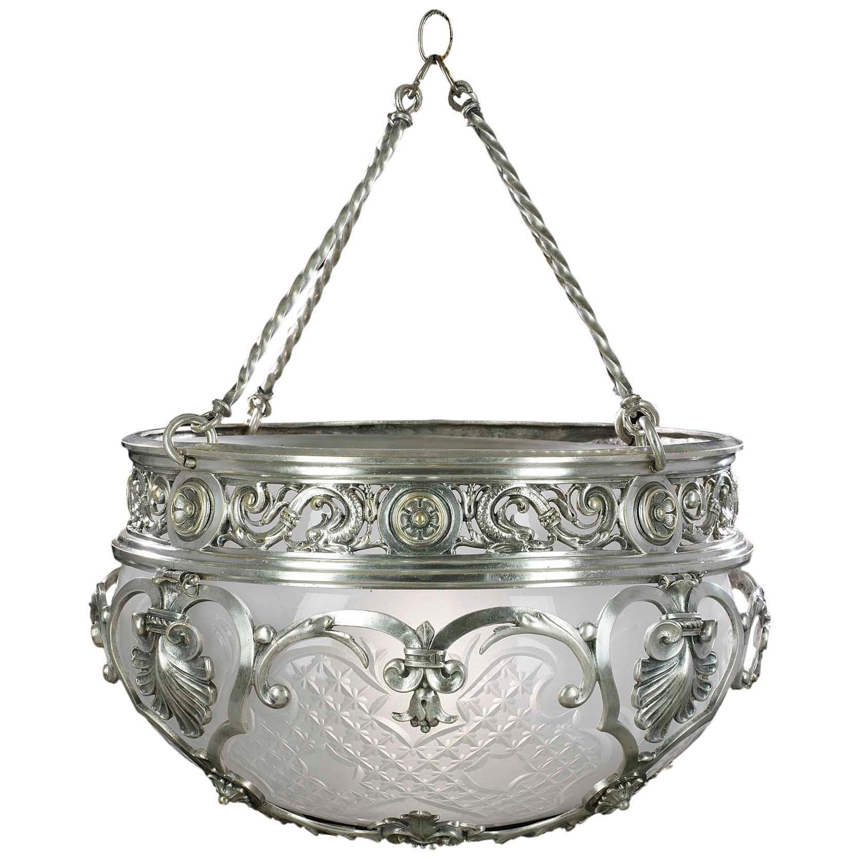 Late Edwardian Silver Plated Brass Ceiling Light For Sale
