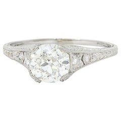 Antique Late Edwardian Wheeler & Co. 1.48 Carats Diamond Platinum Engraved Engagement Ri