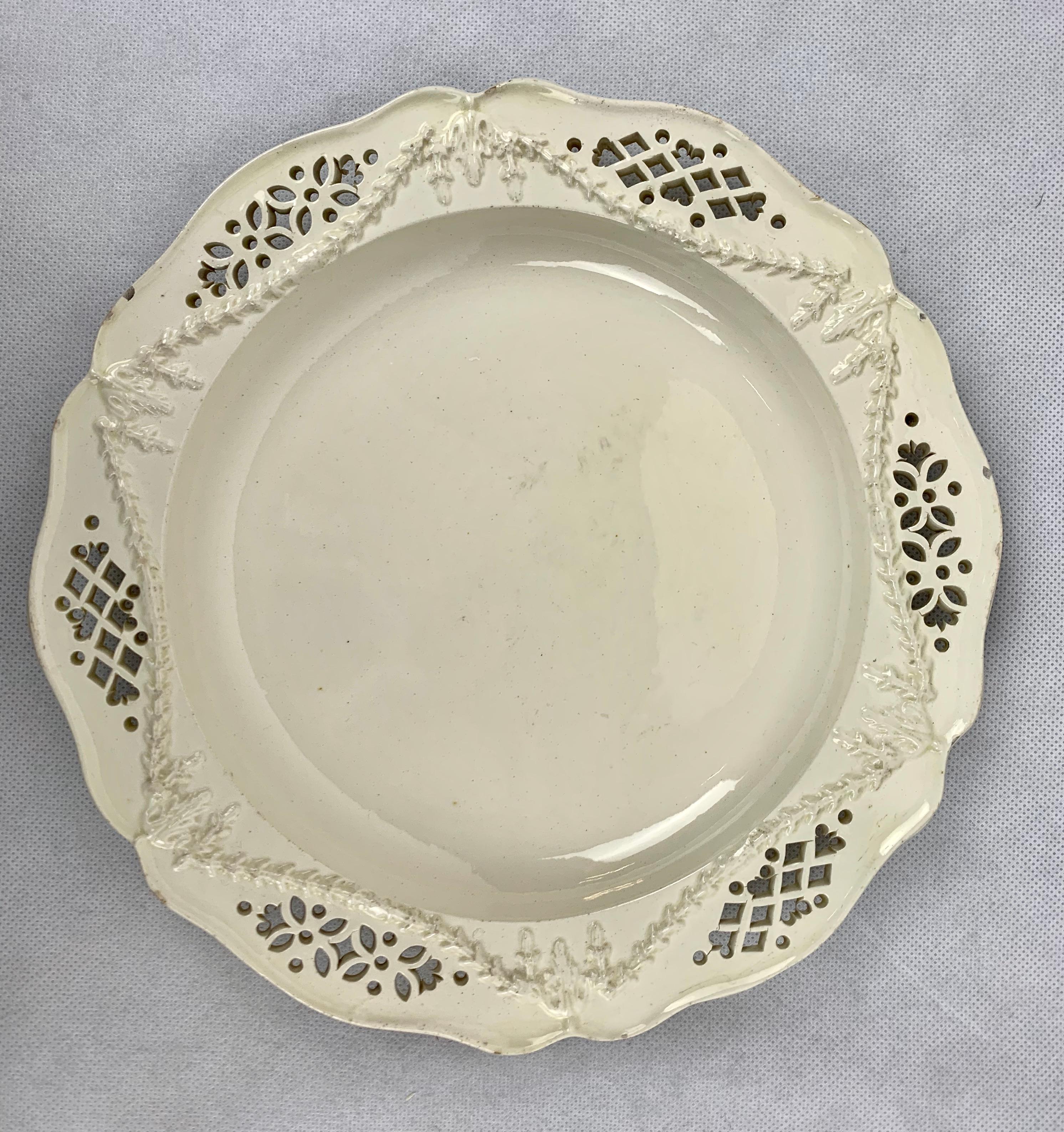 Ceramic Antique Reticulated Creamware Plate-England, Late 18th Century