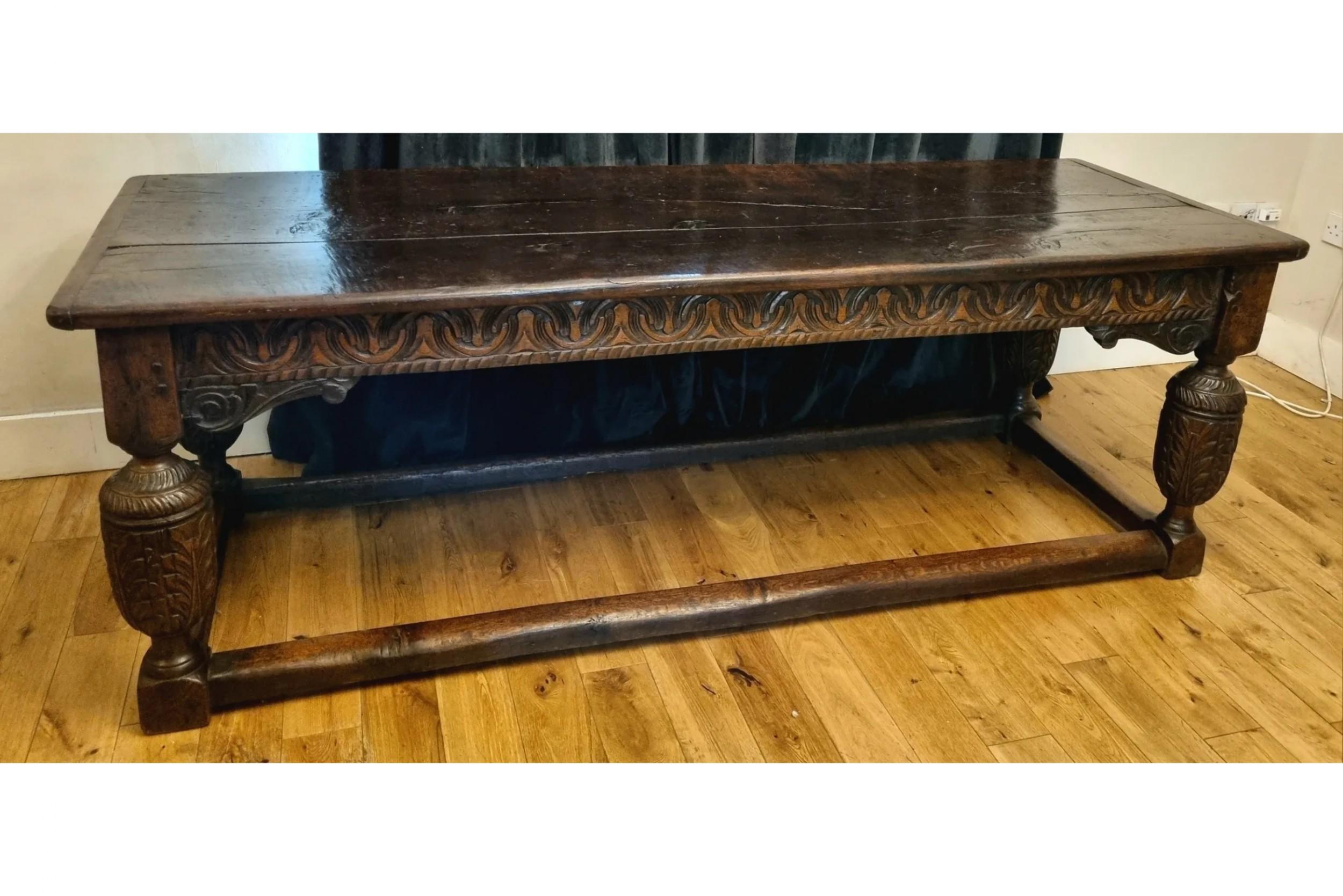 Hand-Carved Late Elizabethan Oak Refectory Table , Circa 1600