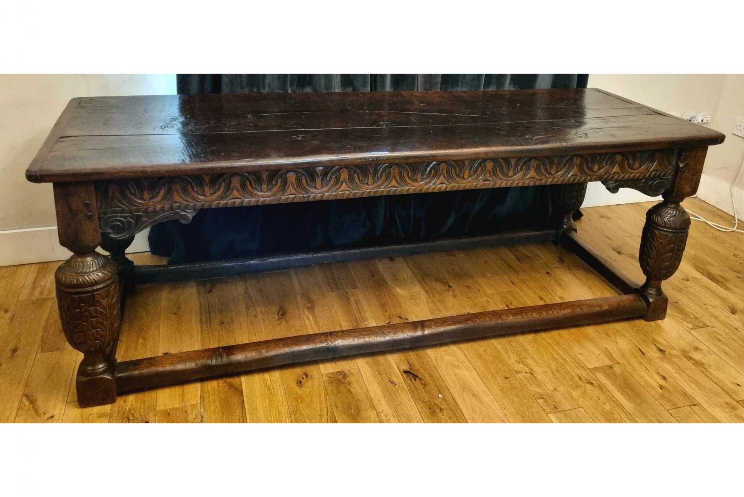 Hand-Carved Late Elizabethan Oak Refectory Table , Circa 1600 