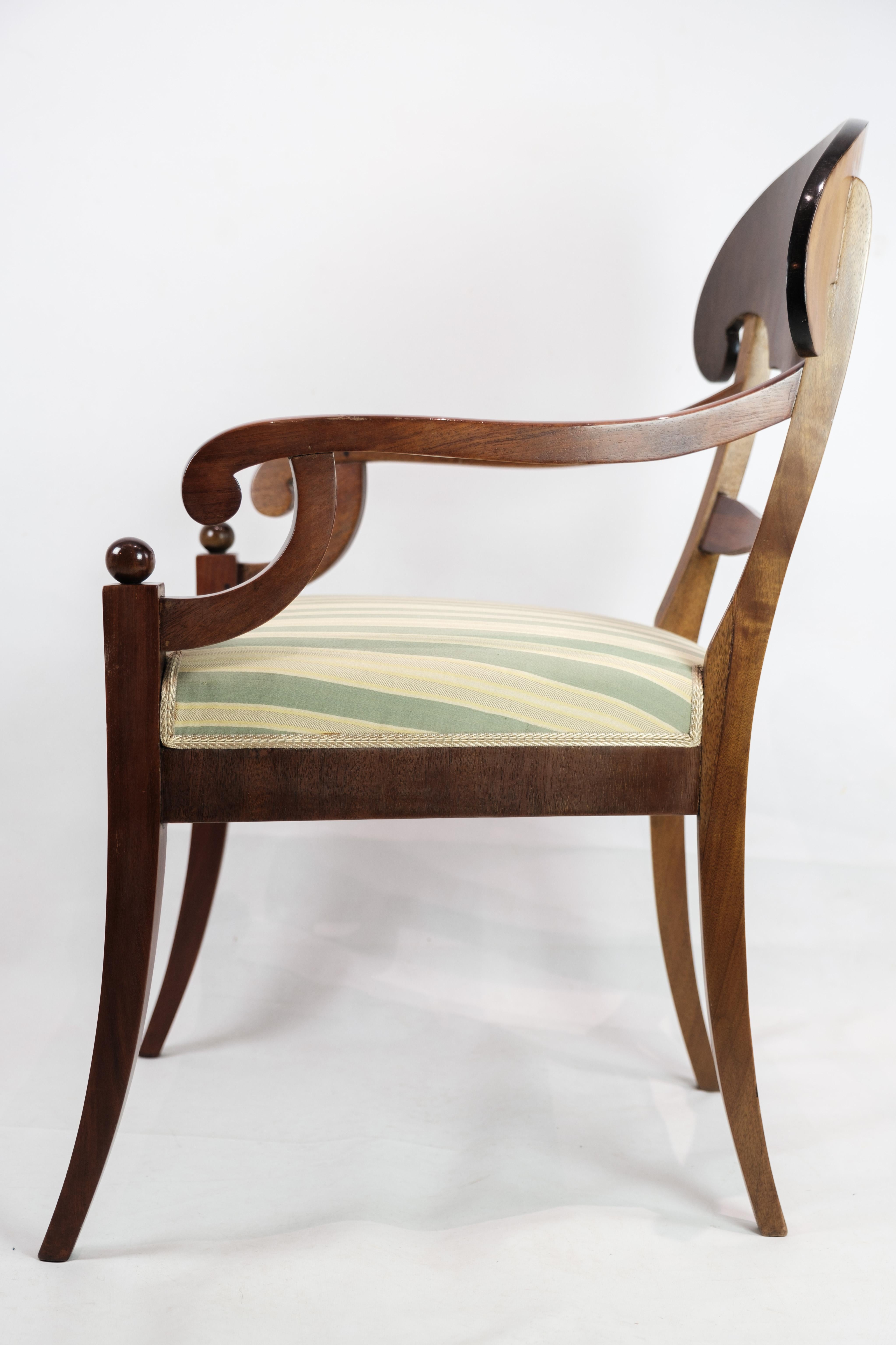 Late Empire Armchair Made In Mahogany With Light Striped Fabric From 1840s For Sale 1