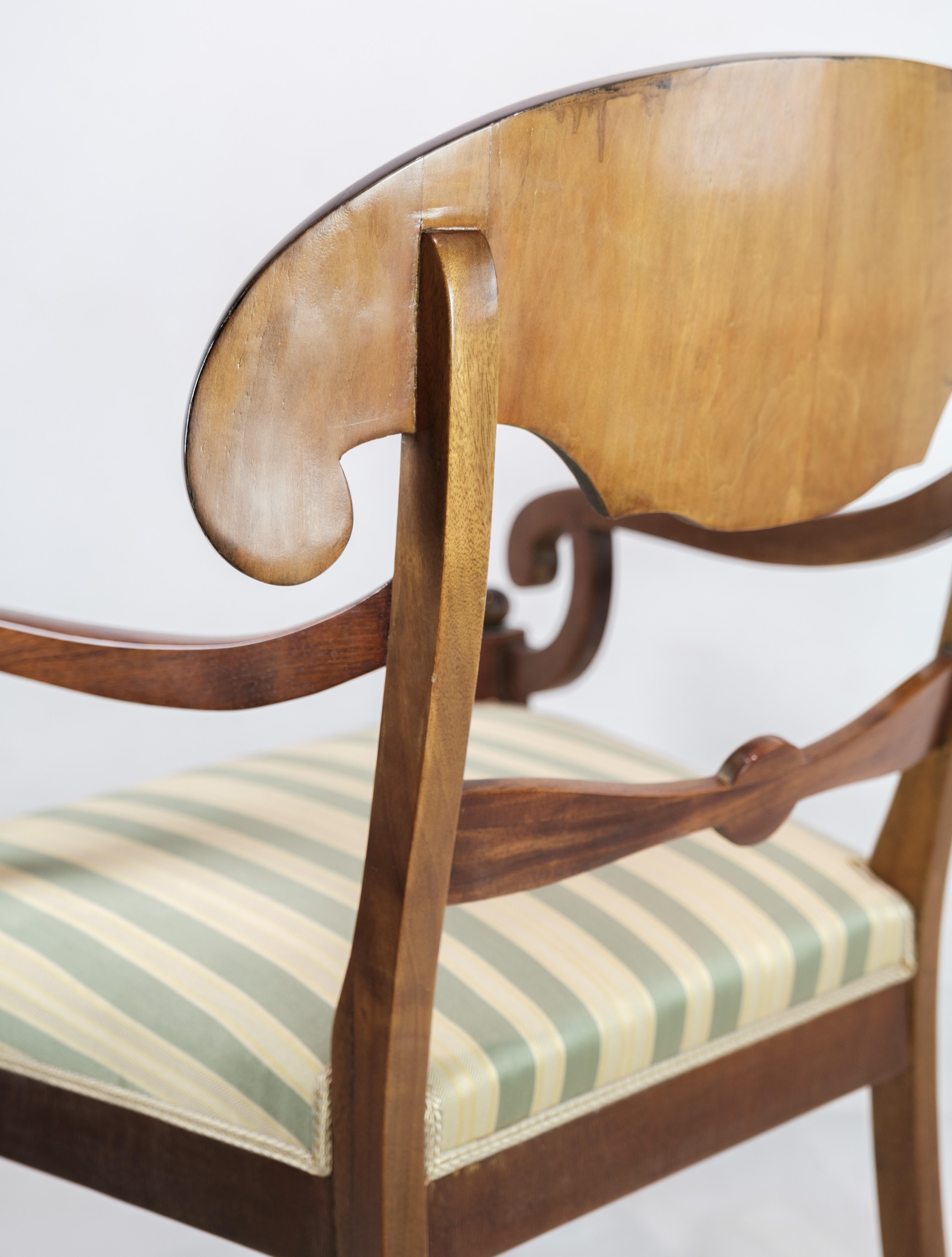 Late Empire Armchair Made In Mahogany With Light Striped Fabric From 1840s For Sale 2