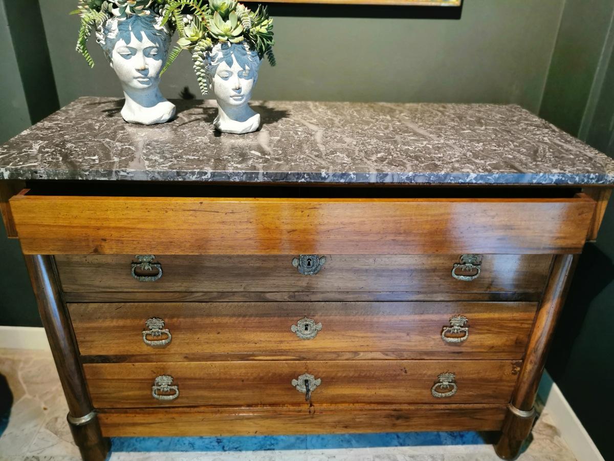 Late Empire French Walnut Chest of Drawers with Bronze Handles For Sale 13