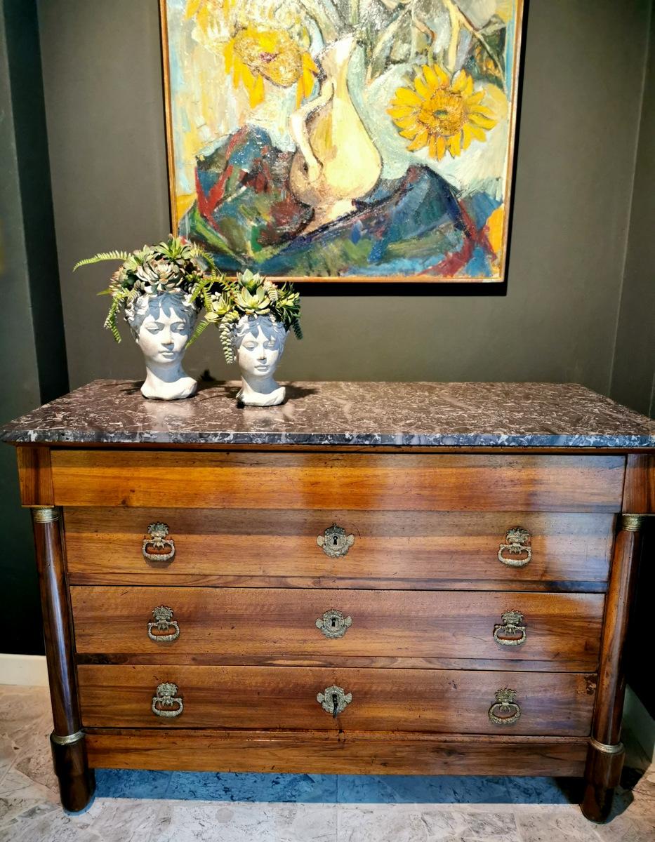 Late Empire French Walnut Chest of Drawers with Bronze Handles For Sale 14