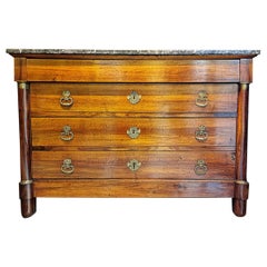 Late Empire French Walnut Chest of Drawers with Bronze Handles