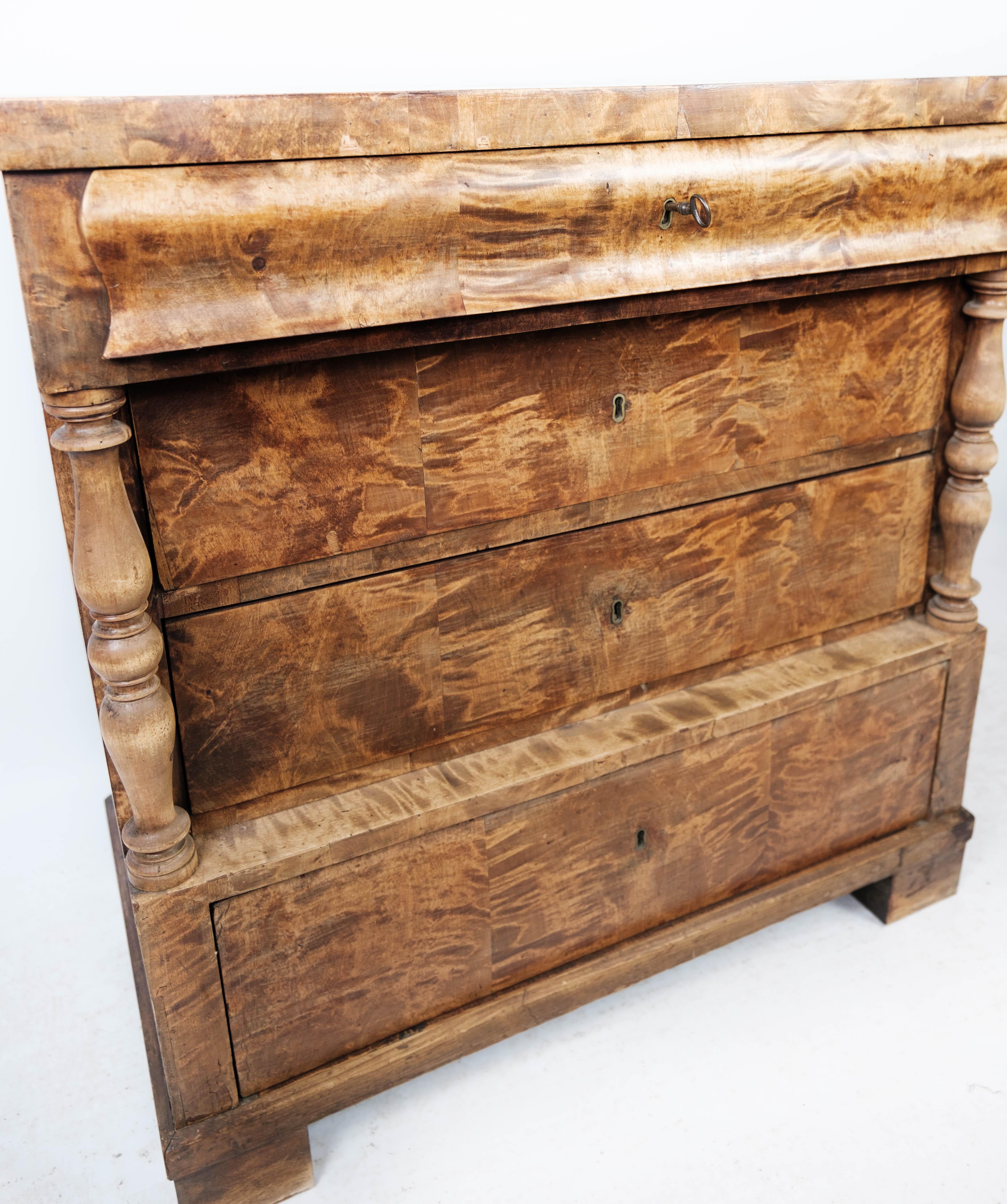 Late Empire Chest of Drawers of Birch Wood from around the 1840s In Good Condition In Lejre, DK