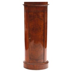 Late Empire Cylinder Burl Walnut Pedestal Cabinet.