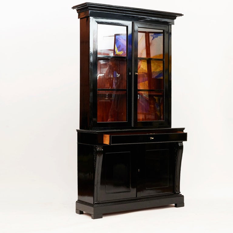 Late Empire Danish Glass in Black Polished Mahogany at 1stDibs