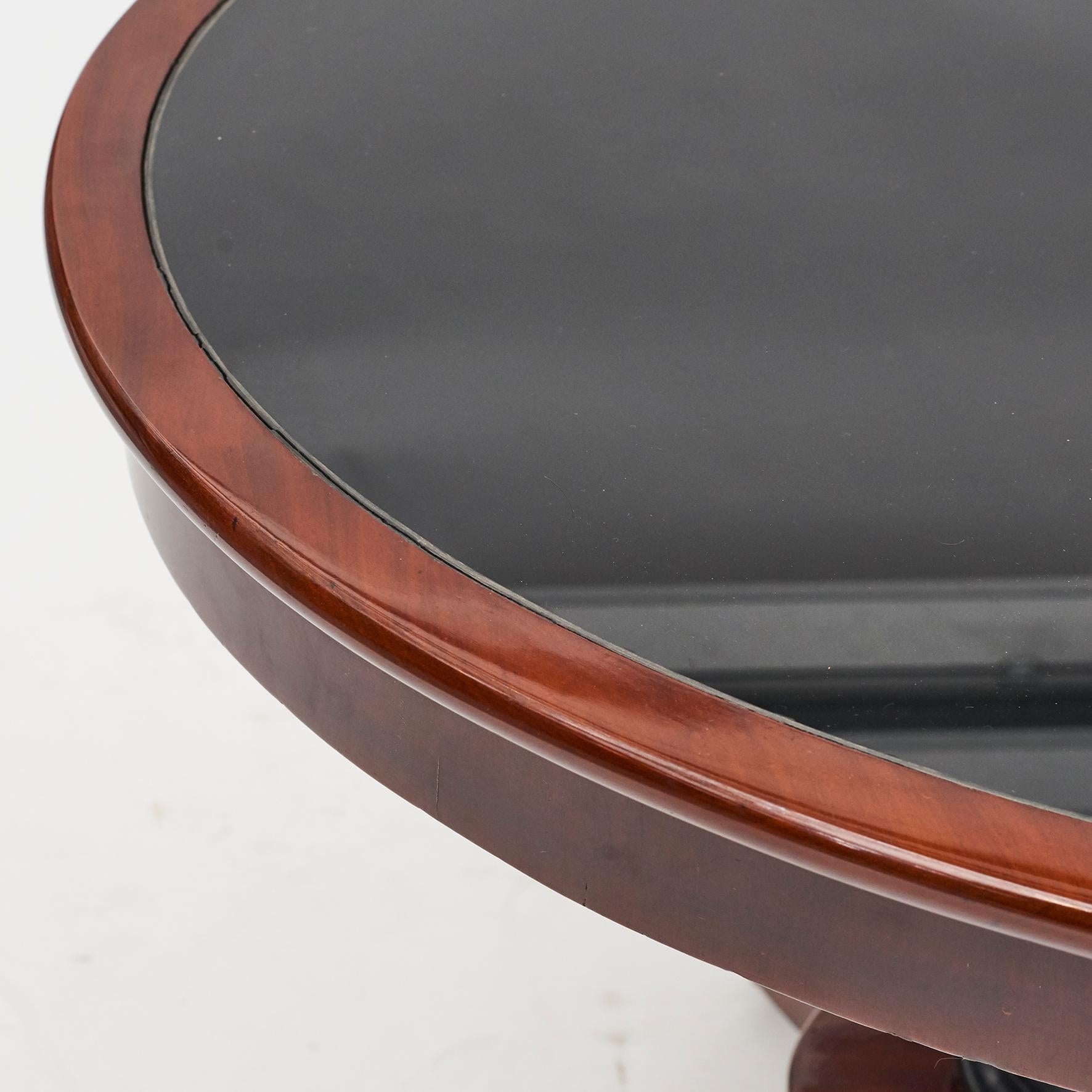 19th Century Late Empire Danish Mahogany Center Table with Black Glass Tabletop