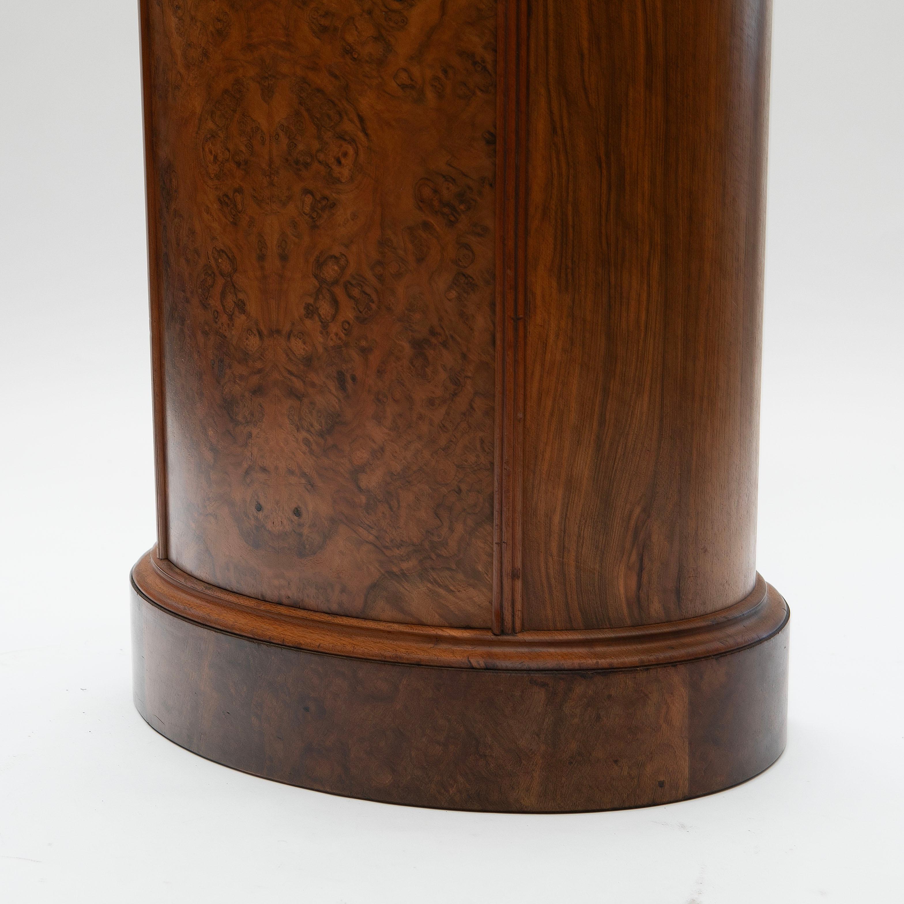 Late Empire Danish Oval Pedestal Cabinet in Walnut Root 4