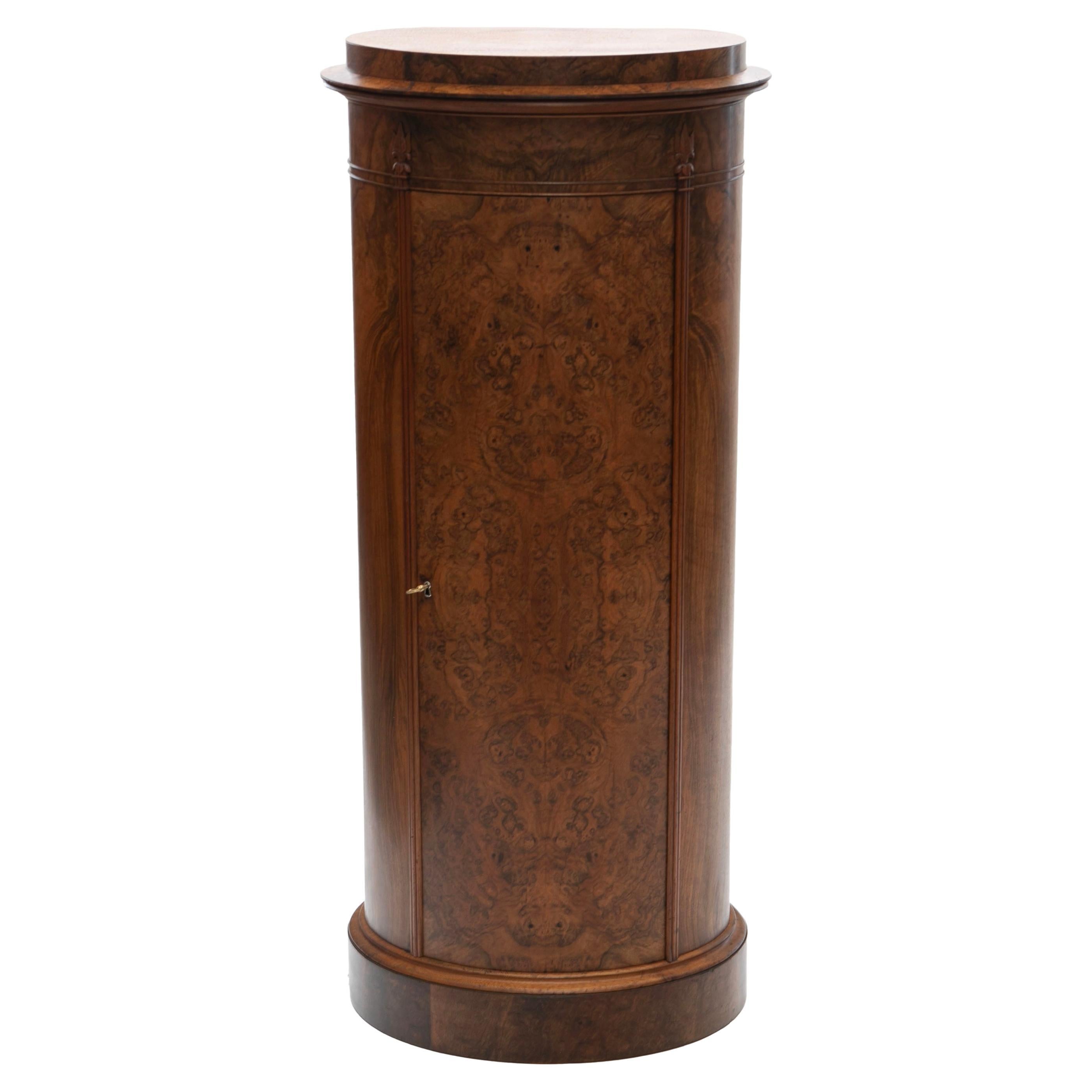 Late Empire Danish Oval Pedestal Cabinet in Walnut Root