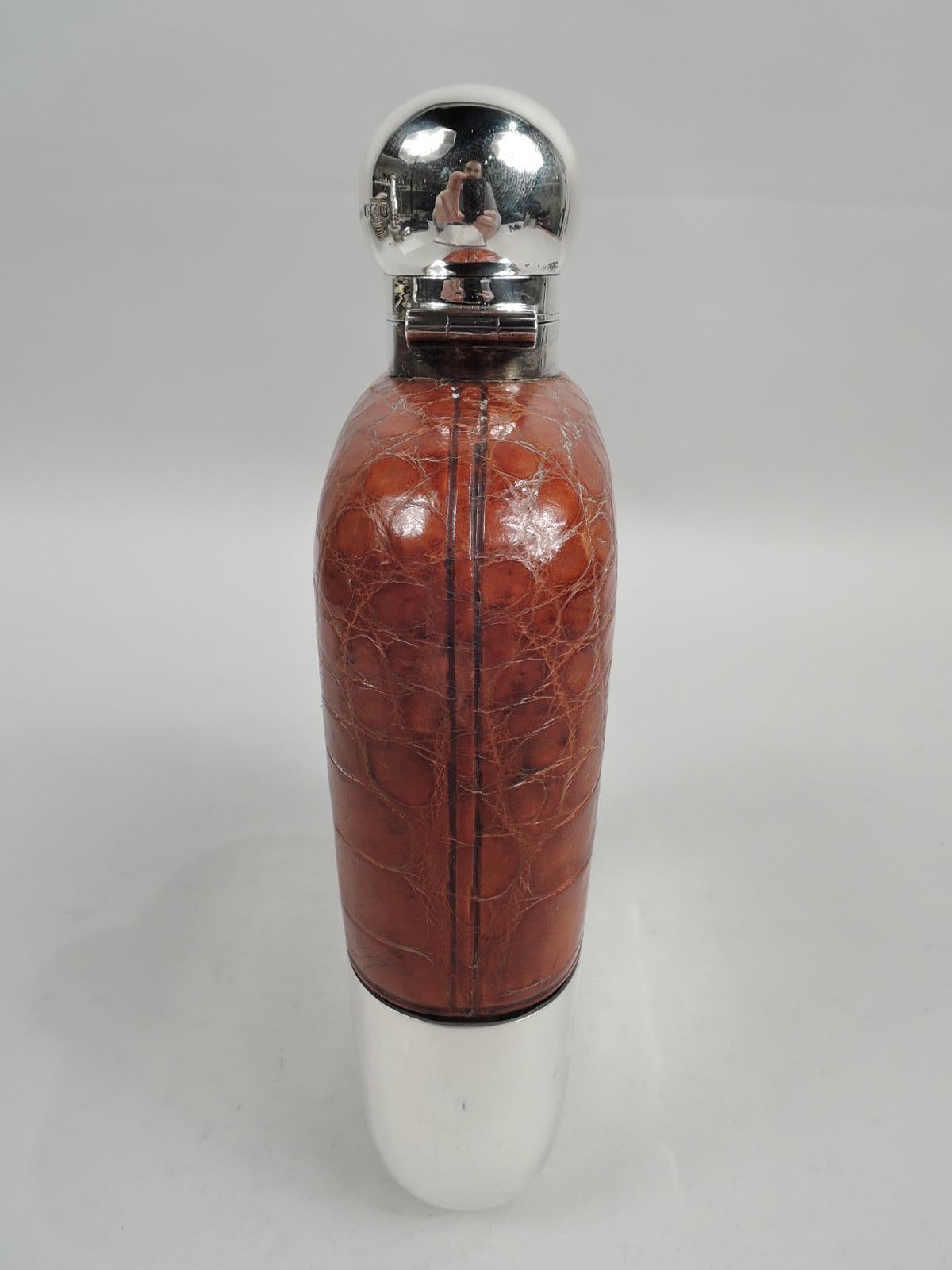 Late Empire English Sterling Silver & Leather Safari Flask In Excellent Condition In New York, NY