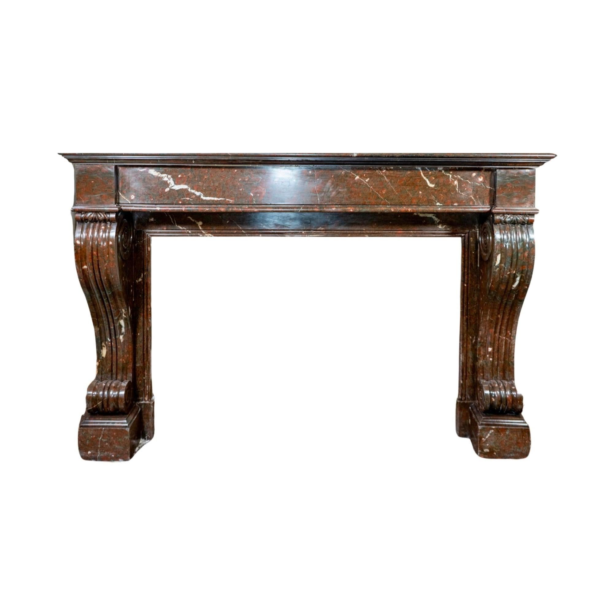 Hand-Carved French Red Griottee Marble Mantel For Sale