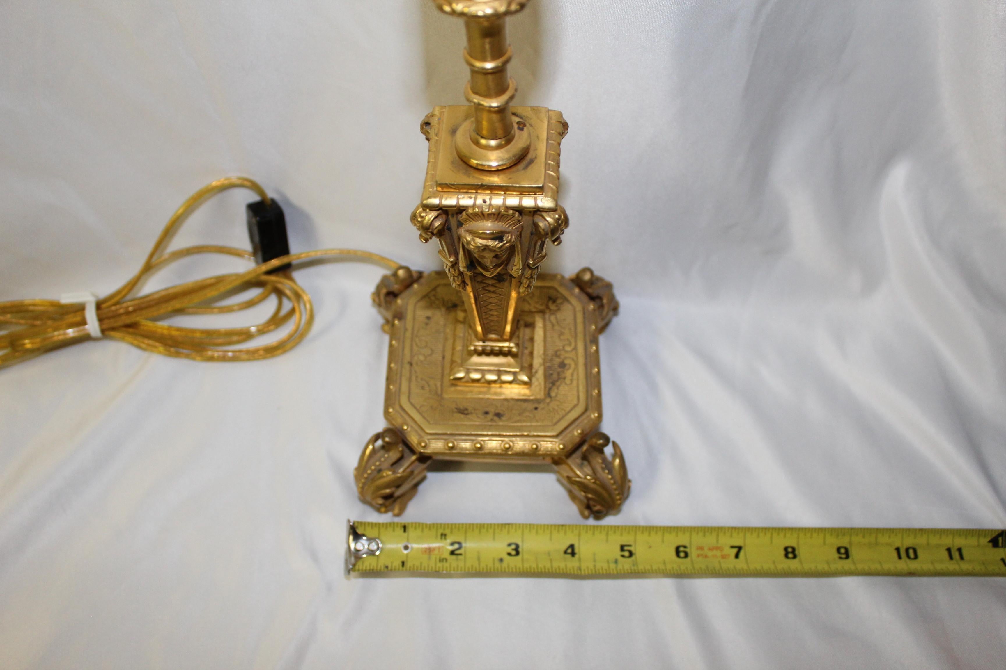 Brass Late Empire Lamp Dore Gold Finish Single Socket For Sale