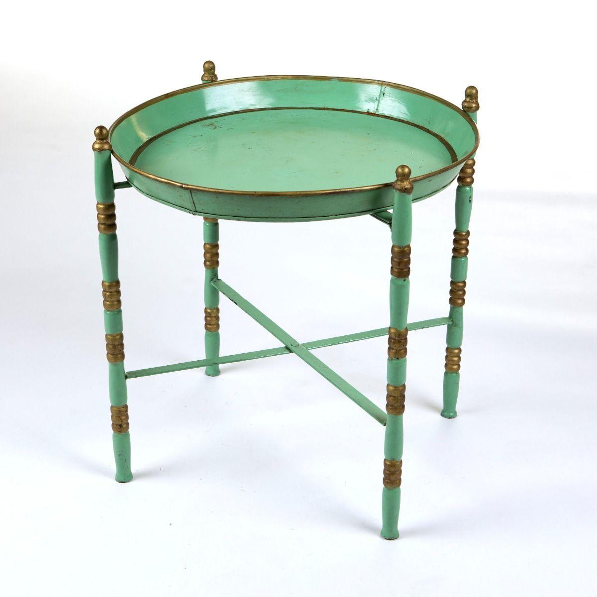 Mesa bandeja de metal pintada de verde claro Imperio tardío, Dinamarca Danés en venta