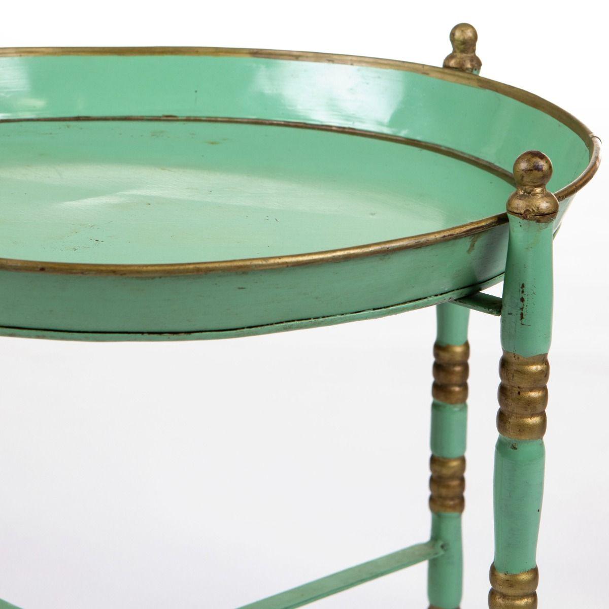 Mesa bandeja de metal pintada de verde claro Imperio tardío, Dinamarca Metal en venta