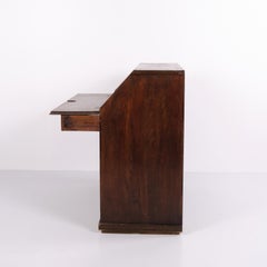 Late Empire Oak Secretary Desk with Inlay and Brass Fittings, 1840s