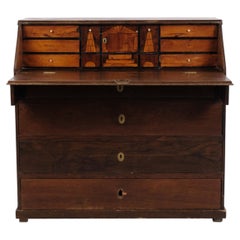 Late Empire Oak Secretary Desk with Inlay and Brass Fittings, 1840s