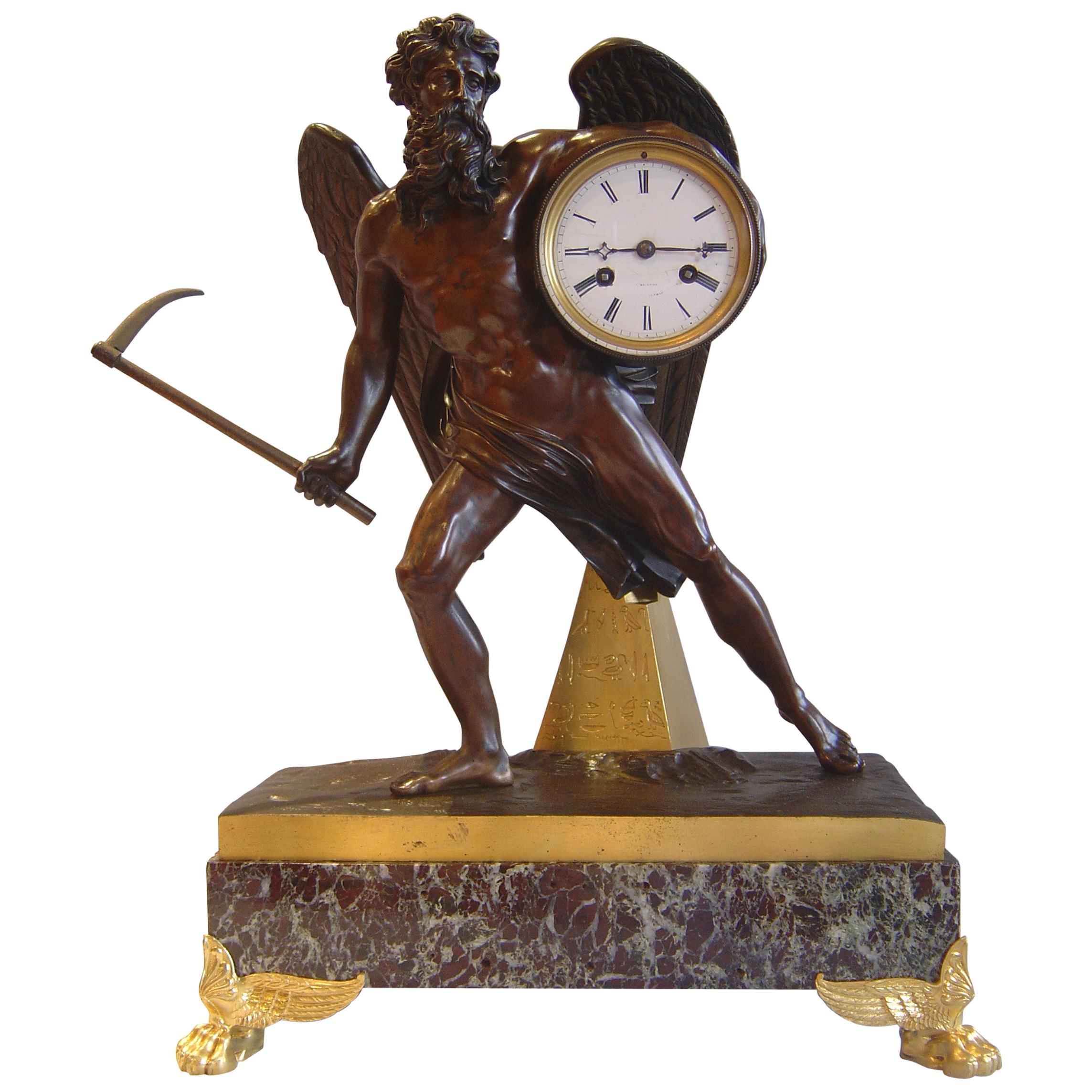 Late Empire Period Clock of Chronos Carrying Away Time For Sale