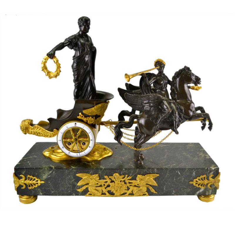French Late Empire ‘Roman Triumph’ Chariot Clock Garniture