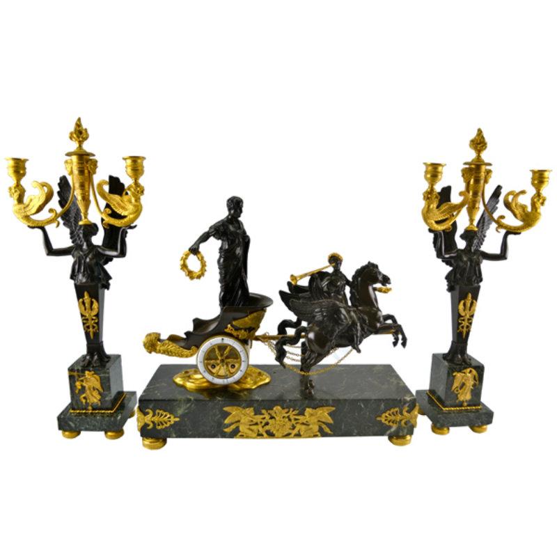 Late Empire ‘Roman Triumph’ Chariot Clock Garniture