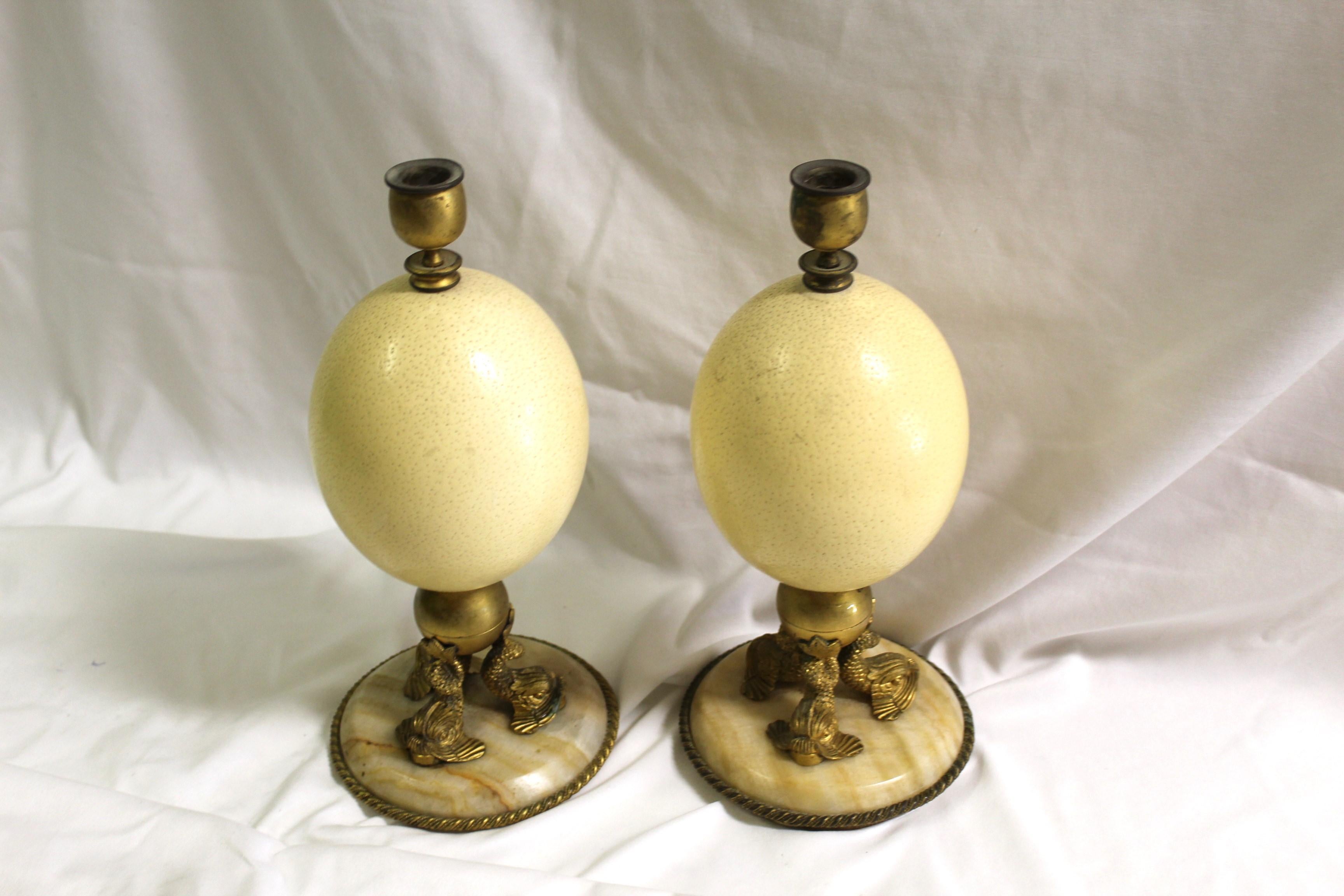Empire Revival Late Empire Trippel Dolphin and Ostrich Candle Sticks For Sale
