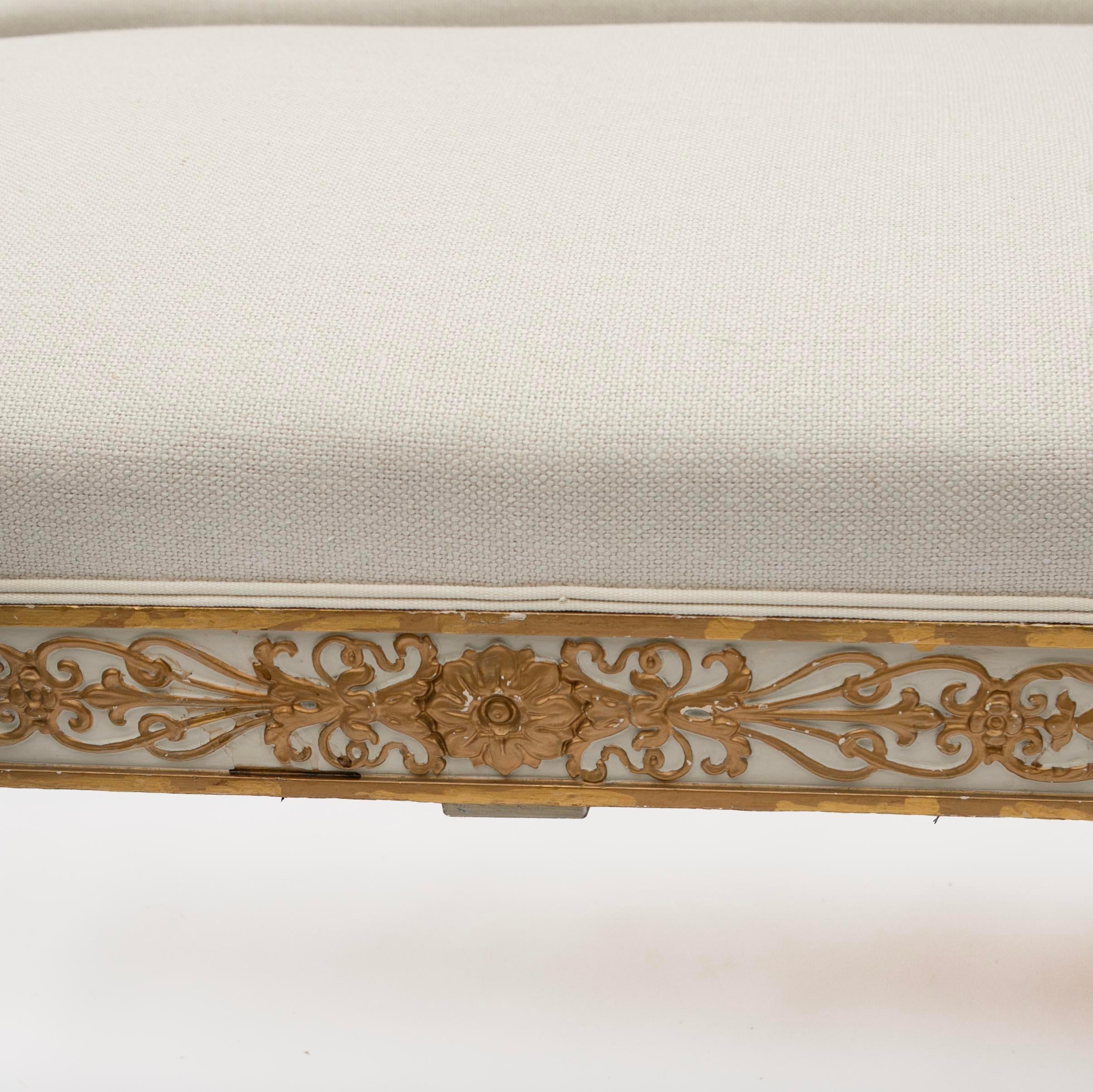 Late Empire Upholstered Bench with Carved Gilt Carvings For Sale 4
