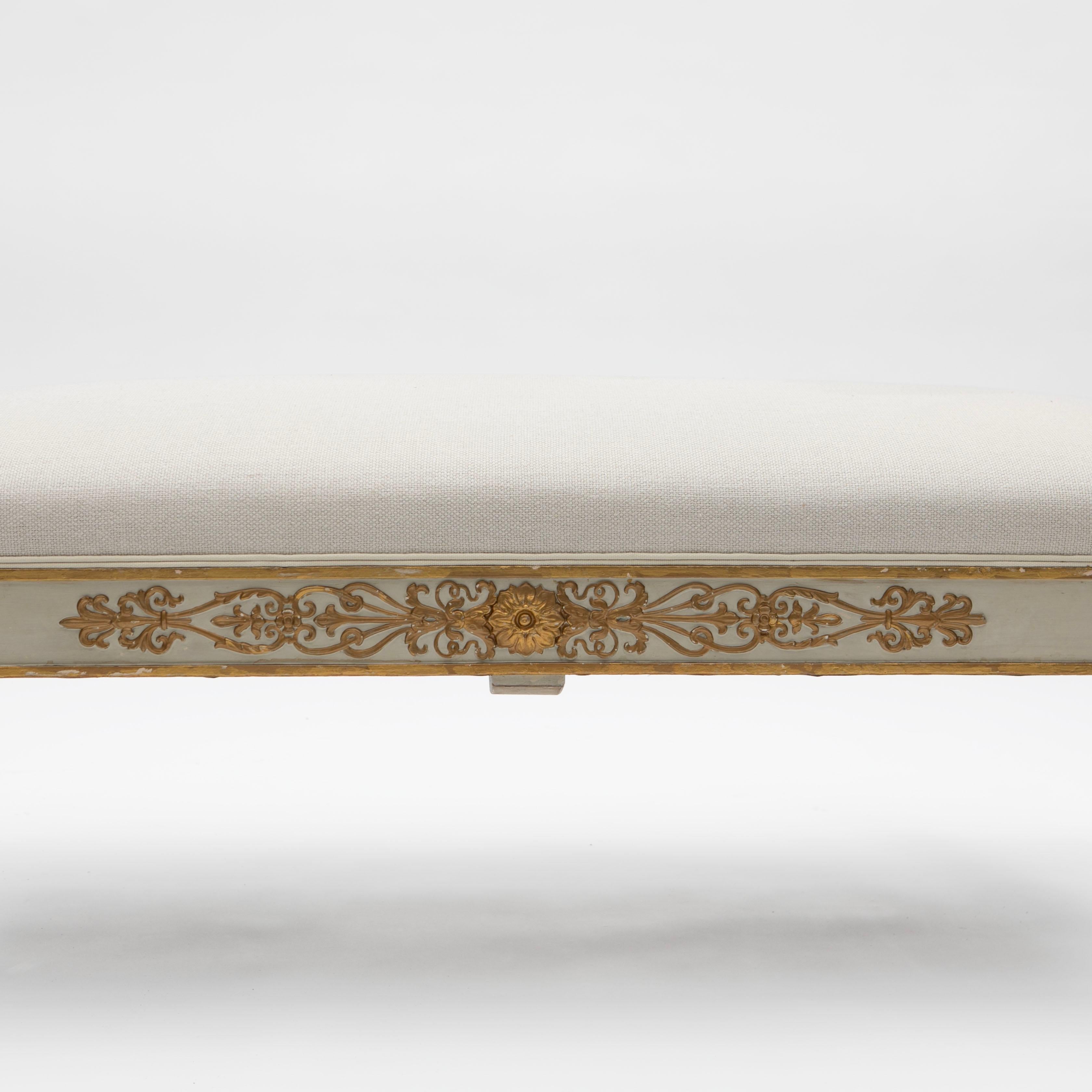 Late Empire Upholstered Bench with Carved Gilt Carvings For Sale 5