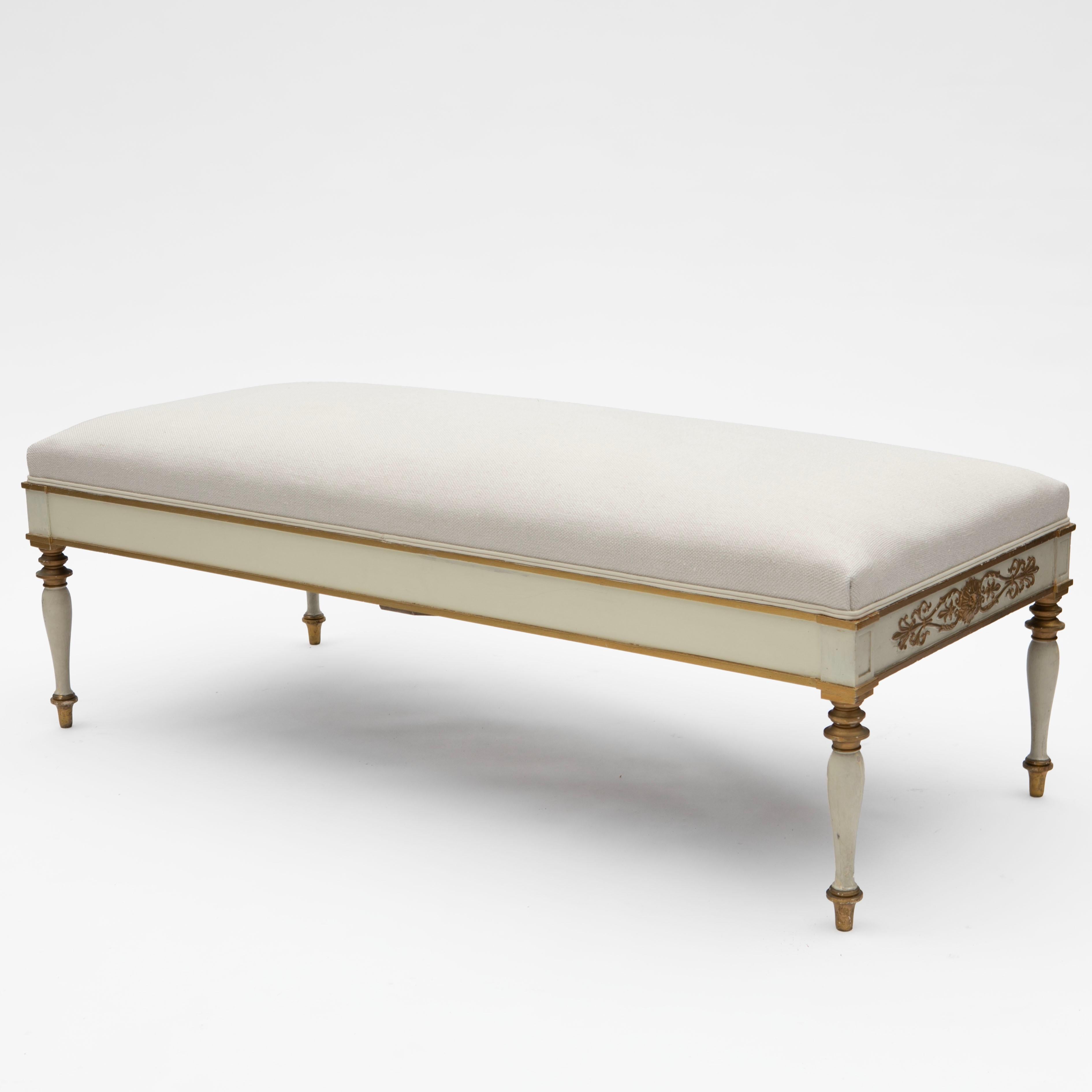 Danish Late Empire Upholstered Bench with Carved Gilt Carvings For Sale