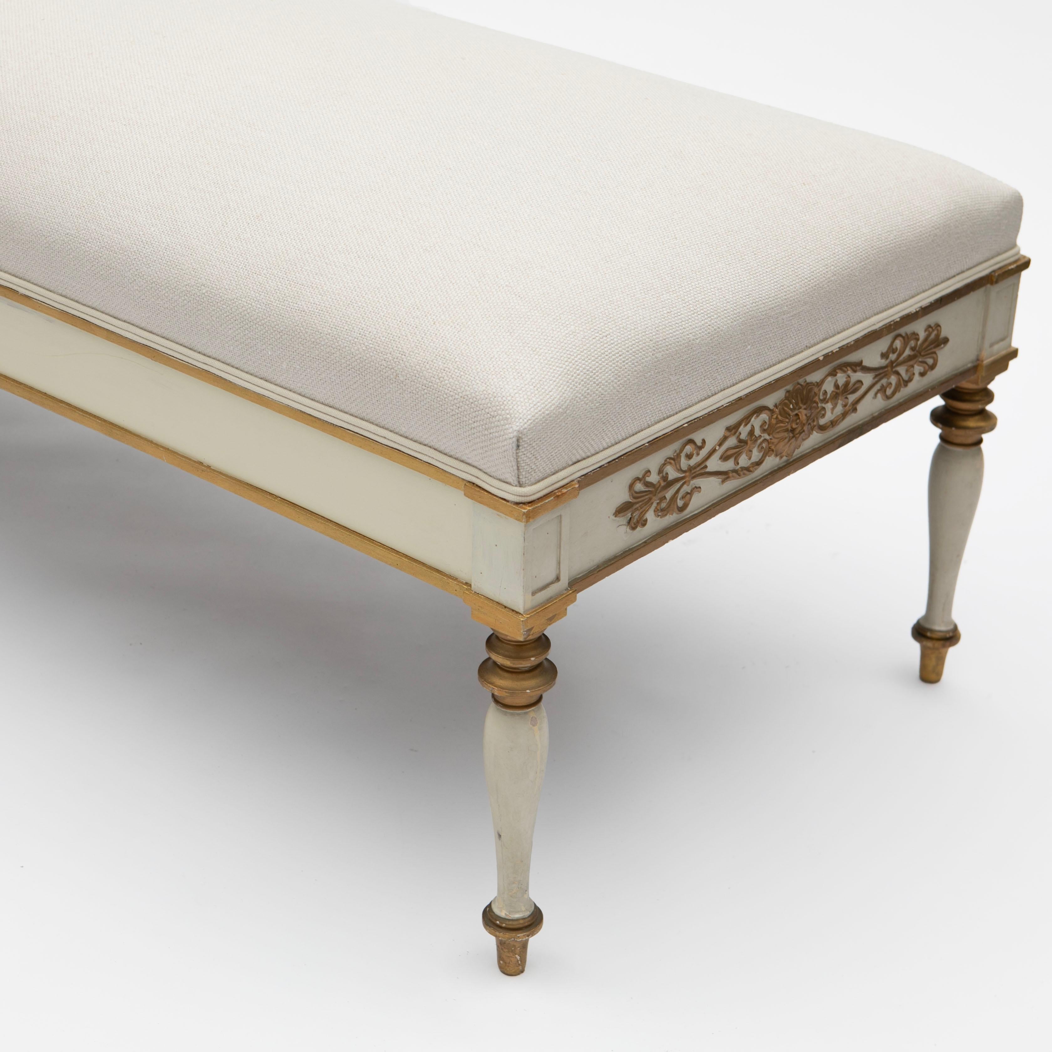Late Empire Upholstered Bench with Carved Gilt Carvings For Sale 3