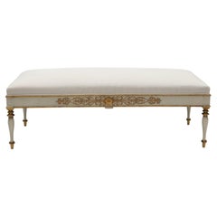 Antique Late Empire Upholstered Bench with Carved Gilt Carvings