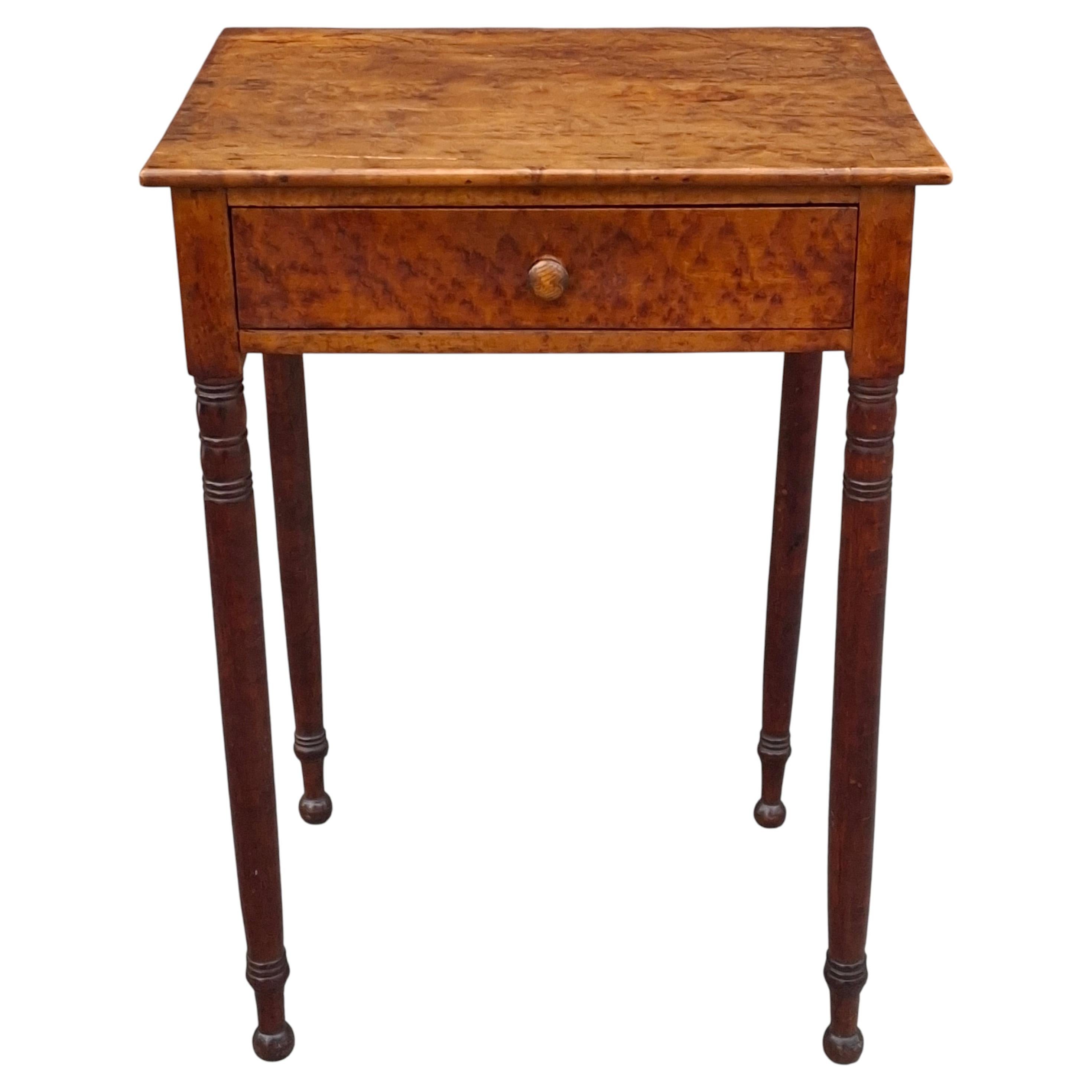 Late Federal Birdseye Maple Single Drawer Work Table For Sale