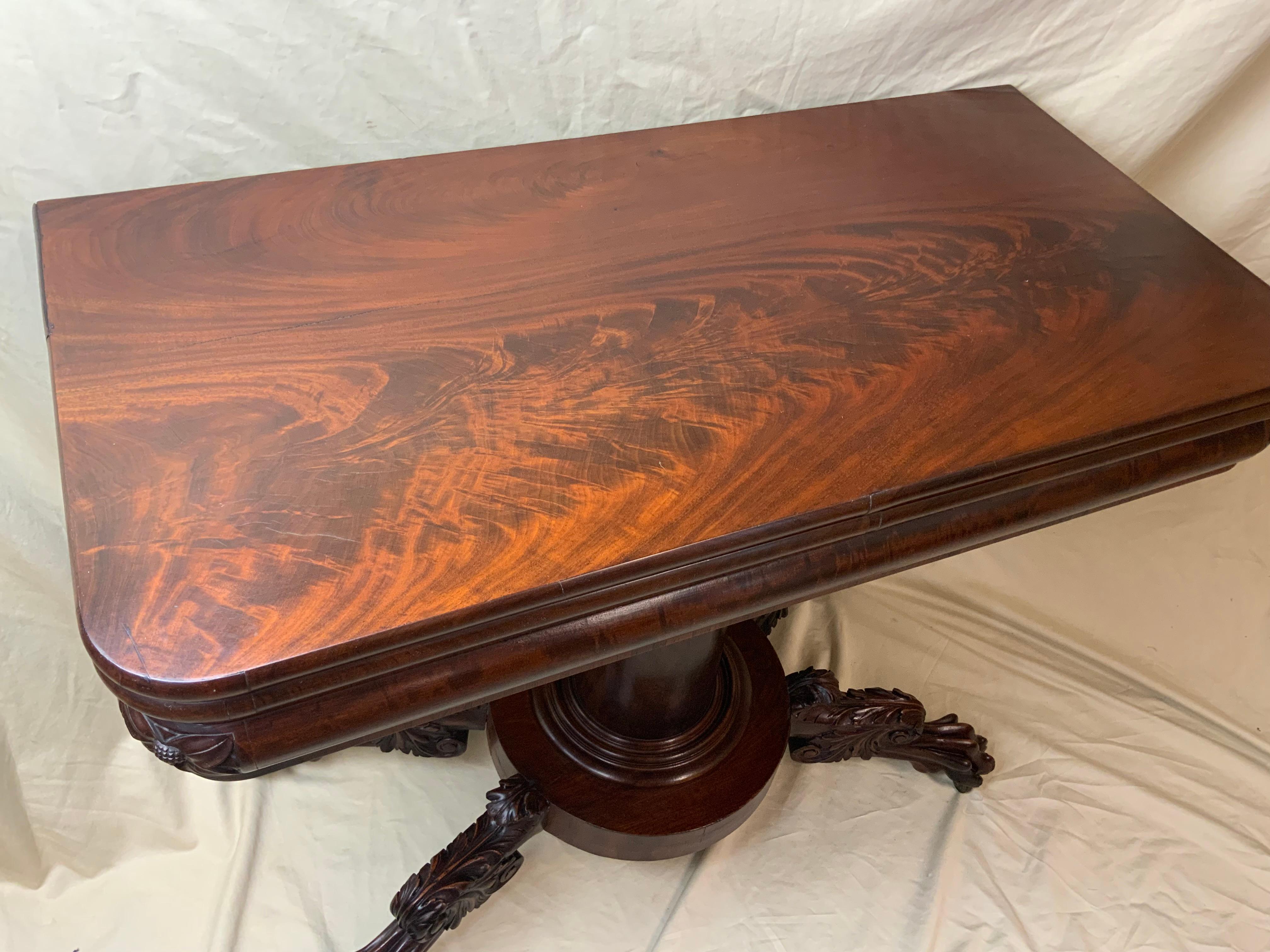 Late Federal Mahogany Paw Foot Card Table In Good Condition In Bradenton, FL