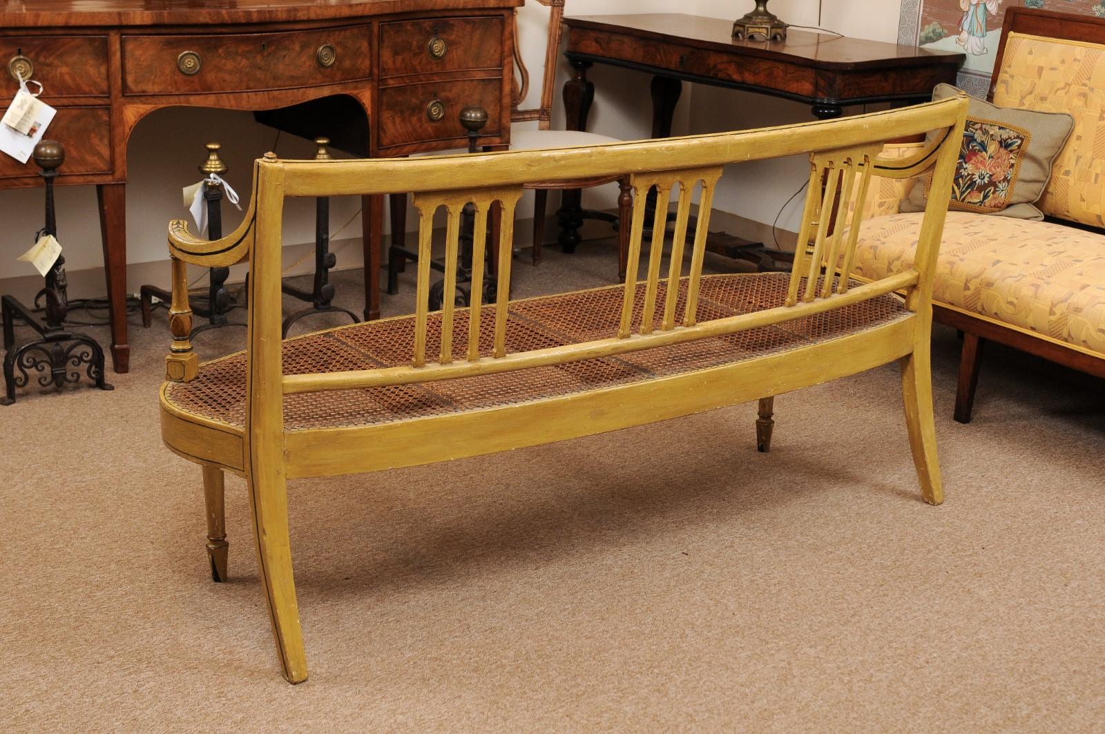 Late George III English Ochre Painted and Caned  Settee, circa 1820 For Sale 7