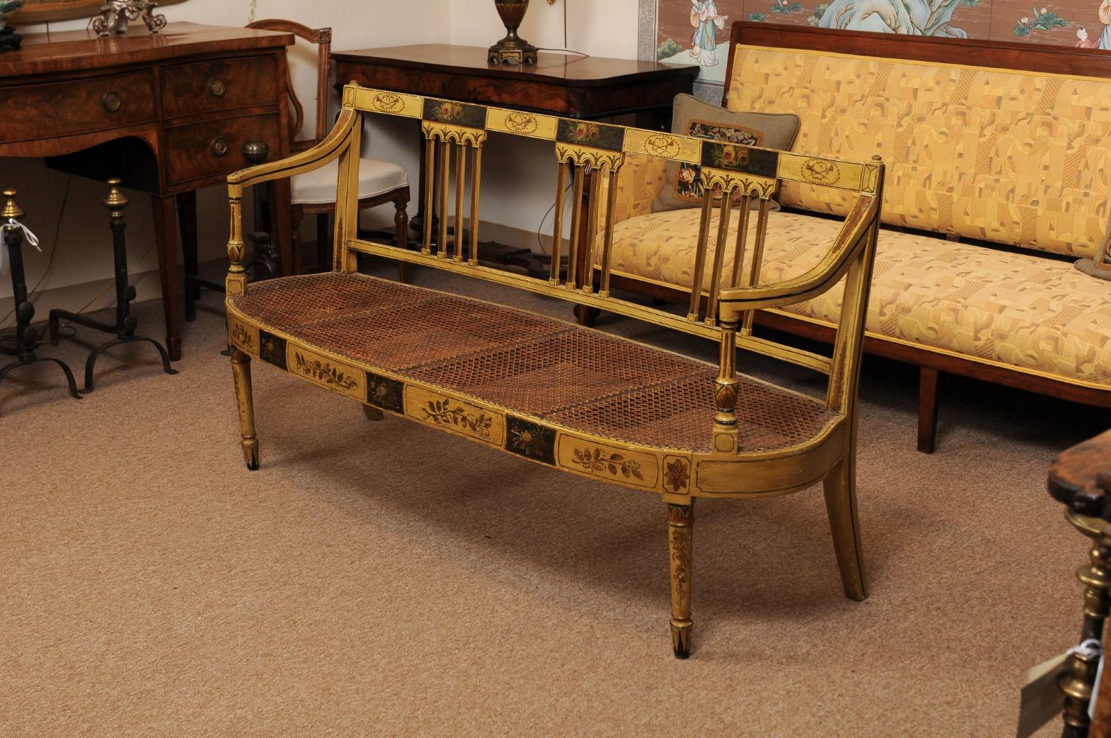 Late George III English Ochre Painted and Caned  Settee, circa 1820 For Sale 9