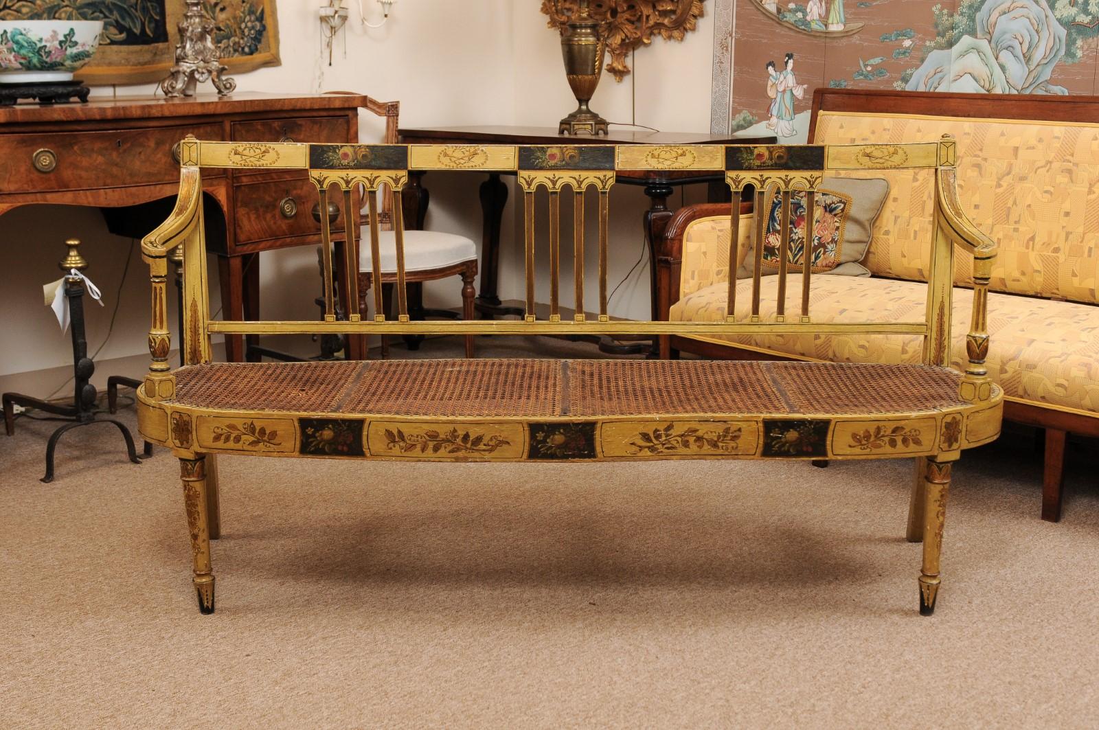 Spätes englisches ockerfarben bemaltes und mit Rohrgeflecht versehenes Sofa von George III. um 1820 im Angebot 10